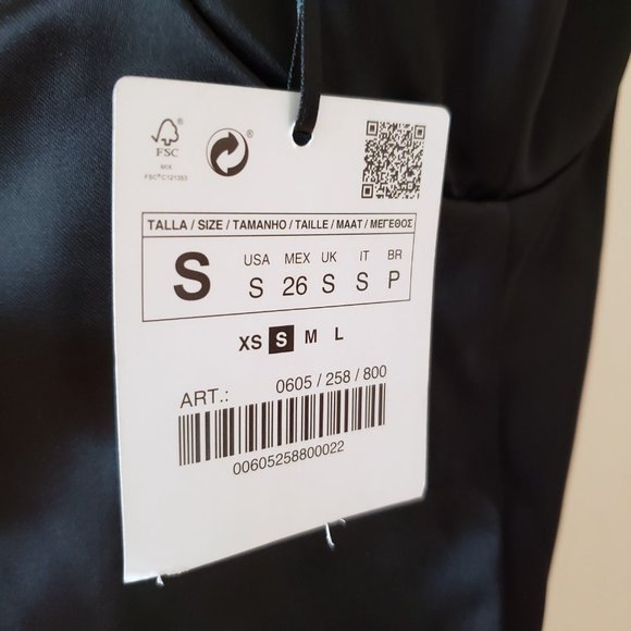 NWT Zara Basic Black Satin Like Bodycon Dress Small - Picture 7 of 9